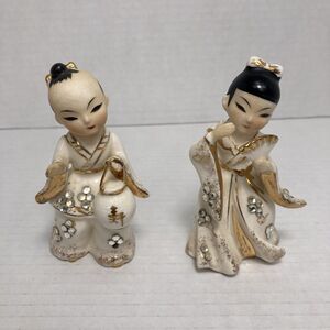 Vintage Lefton Japanese Boy & Girl Figurines Sparkling Rhinestones Japan Trinket